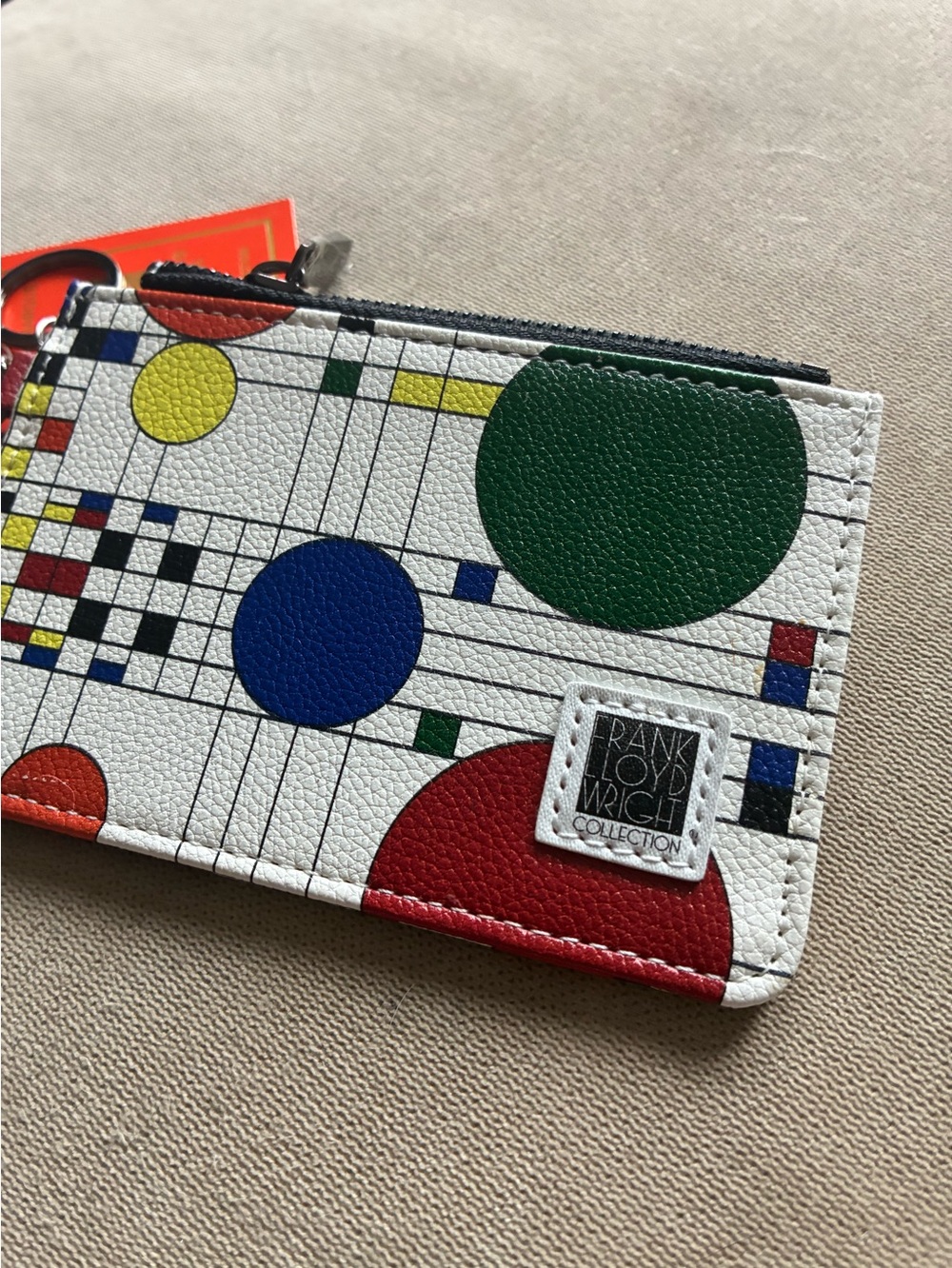 Frank Lloyd Wright White Multicolor Geometric Wristlet with Key Ring